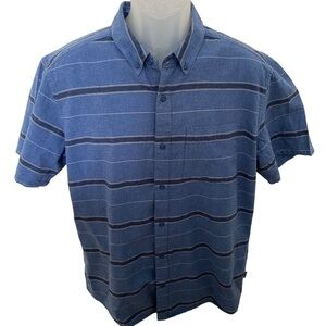 HURLEY Stripe Blue Casual Short Sleeve Collared Shirt Men L Large Classic Fit